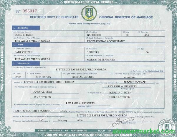 United Kingdom Virgin Islands marriage certificate template in PSD format